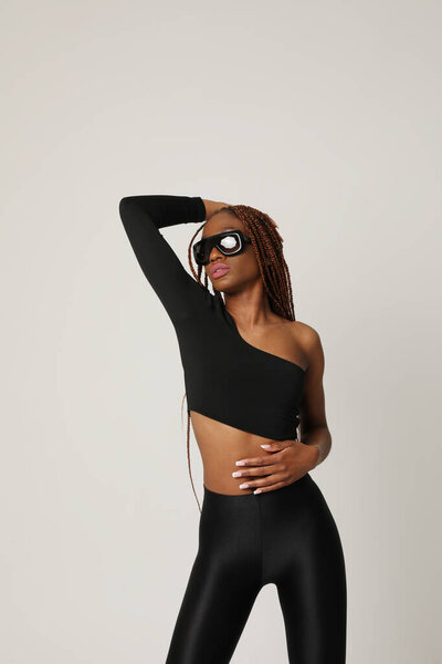 Vertical Portrait Young African American Woman Posing White Background High Stock Photo