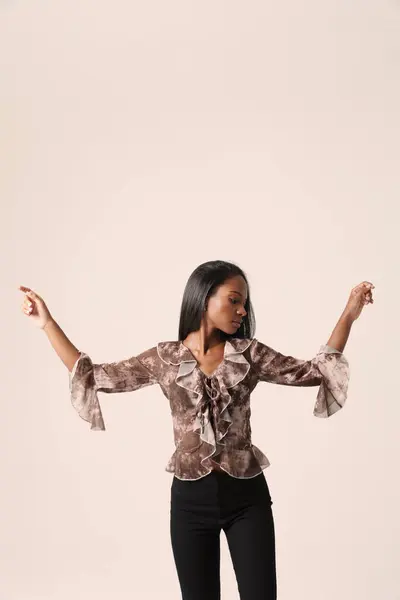 stock image Beautiful black woman dressed in casual clothing , stock photo. Vertical. High quality photo.