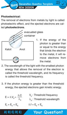 Fizik, fotoelektrik efekt üzerine deneysel çalışma, Fotoelektrik Etki Devre Diyagramı, Kuantum Fiziği, Vektör İllüstrasyonu gelecek nesil soru şablonu, sınav sorusu, 