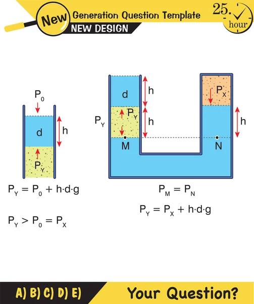 Física Presión Fuerza Elevación Principio Arquímedes Presión Líquidos Gases Recipientes — Vector de stock
