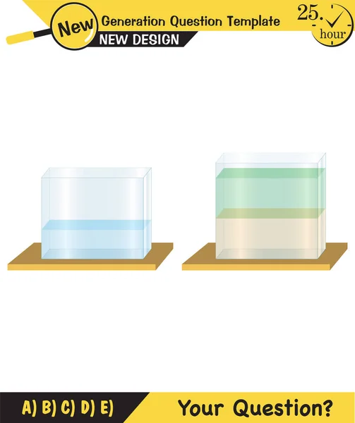压力和升力 拱顶原理 液体和气体的压力 充满水的容器 下一代问题模板 考试问题 — 图库矢量图片