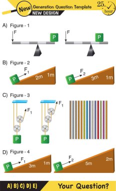 Physics, simple machines, inclined plane, spinning wheel, pulleys, next generation question template, dumb physics figures, exam question, eps 