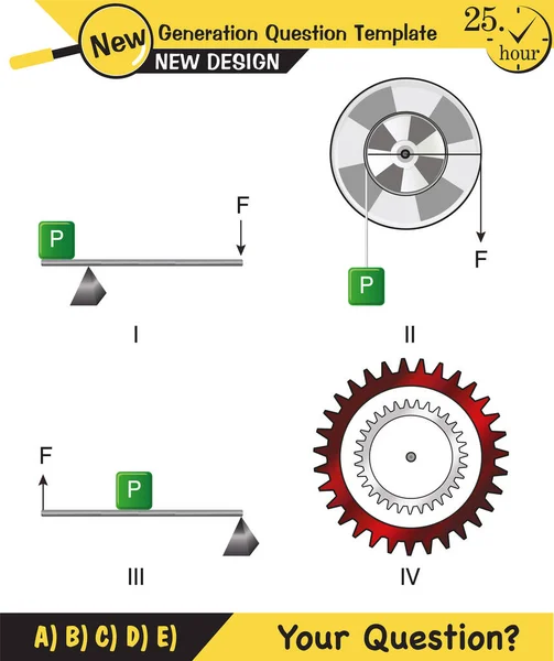 Physics Simple Machines Inclined Plane Spinning Wheel Pulleys Next Generation — Stockvector