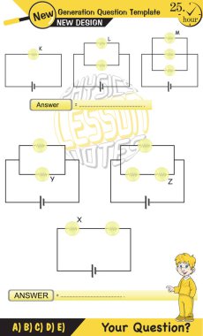 Physics, basic electric circuits, next generation question template, dumb physics figures, exam question, eps 