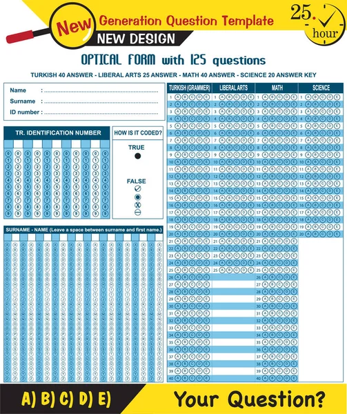 All Courses Optical Form Printable Ayt High School Entrance Exam — Vettoriale Stock