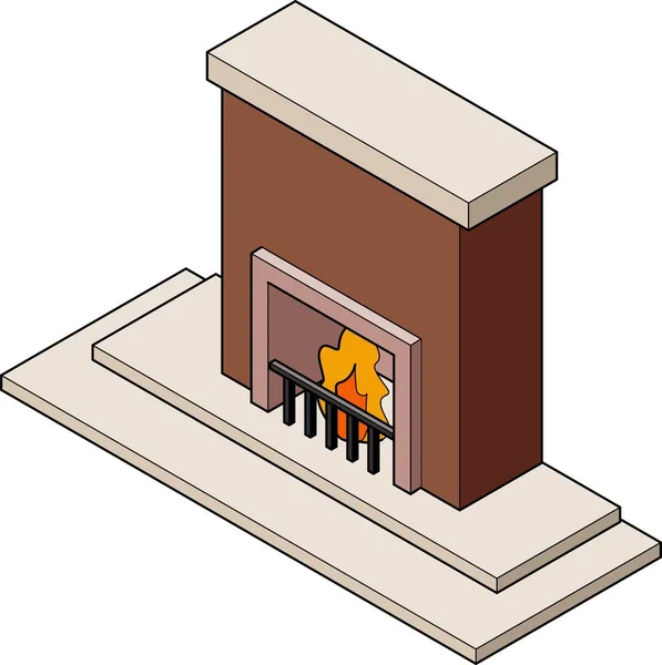 Illustration Des Ikonischen Kamins Und Der Flammen Isometrisches Und Dreidimensionales — Stockvektor
