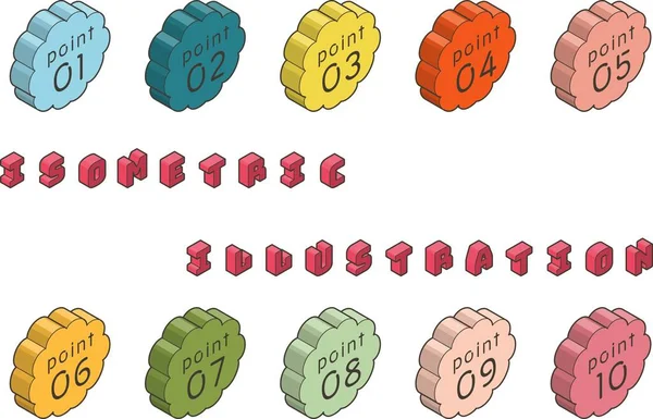 Set Von Isometrischen Wolkenförmigen Punktsymbolen Buntes Und Dreidimensionales Symbolmaterial Set — Stockvektor