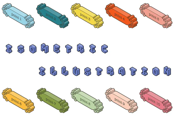 Bunte Isometrische Bonbonrahmen Set Von Symbolen Für Punkte Symbolmaterial Für — Stockvektor