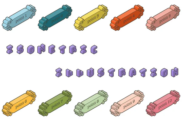 Bunte Isometrische Bonbonrahmen Set Von Symbolen Für Punkte Ikonenmaterial Für — Stockvektor