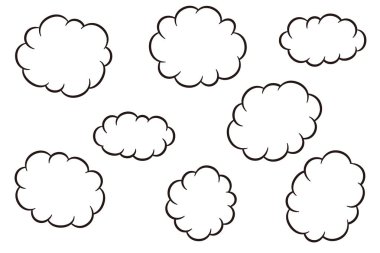 Bulanık bulutların resim simge seti. Çağrılar, şablonlar, POP tasarımı vs. için kullanılabilecek çerçeve materyali.