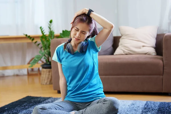 Alívio Estresse Relaxamento Muscular Exercícios Respiratórios Exercício Meditação Retrato Mulher — Fotografia de Stock