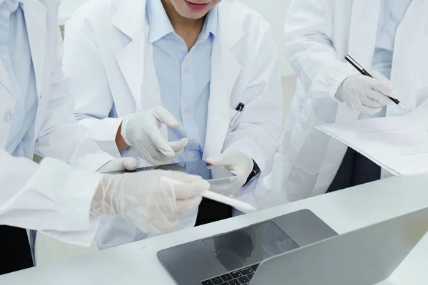 stock image medical research laboratories, scientists analyze chemical samples Discuss technological innovations. Advanced scientific laboratories for medicine, biotechnology