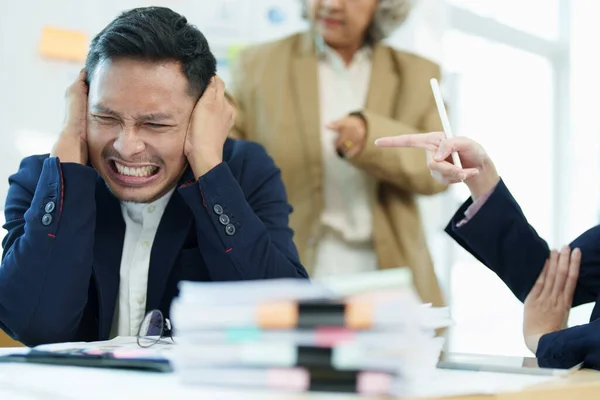 Image Asian Male Employee Looking Worried Sad Being Scolded His — Stock Photo, Image