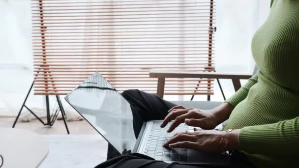 Junge Asiatin Benutzt Computer Sich Hause Auf Dem Sofa Entspannen — Stockvideo