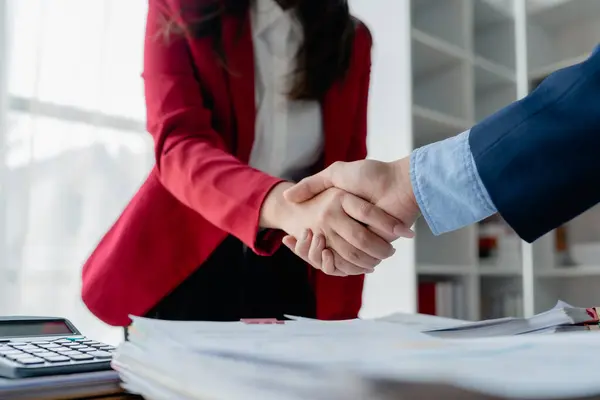 stock image Handshake, contract deal and business partnership of meeting with shaking hands. Networking, hiring and professional negotiation of onboarding collaboration and congratulations of project.