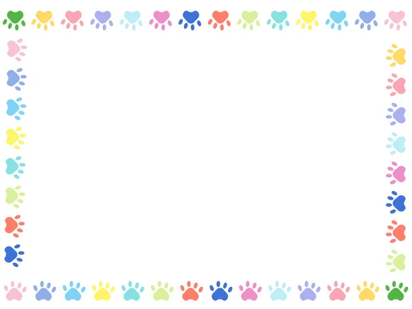 Huellas Gato Marco Completo Colorido Colores Pastel — Vector de stock