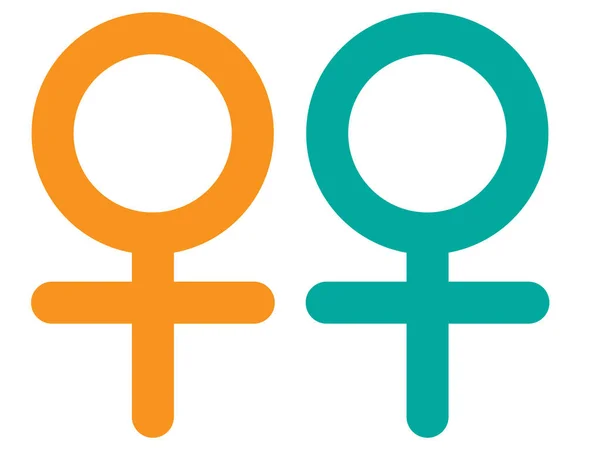 Segno Genere Due Simboli Femminili Fila Lesbica Design Colori — Vettoriale Stock