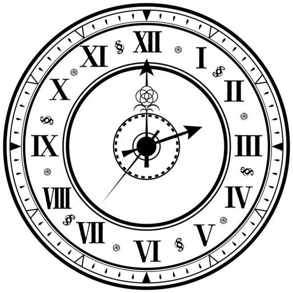 Vintage, retro, antique, luxury, wall clock with gorgeous design of Roman numerals