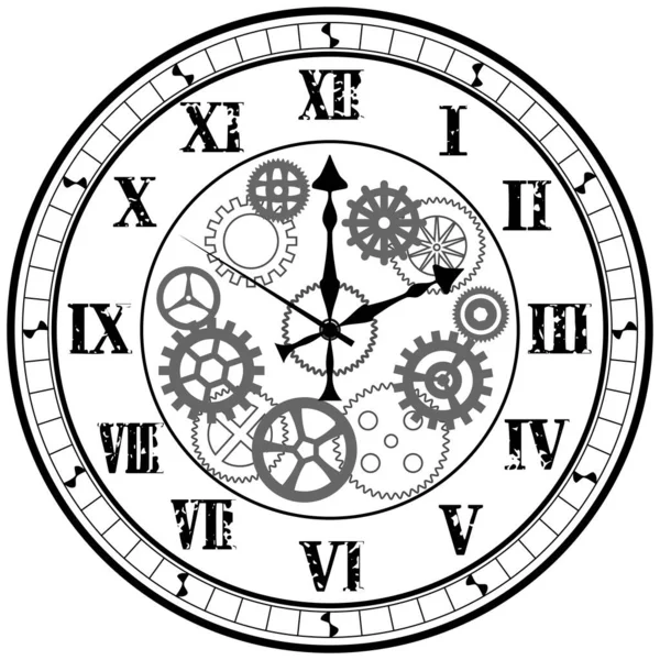 Ρετρό Αντίκες Ρολόι Τοίχου Πανέμορφο Σχεδιασμό Των Ρωμαϊκών Αριθμών Steampunk — Διανυσματικό Αρχείο