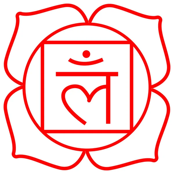 Symbole Und Sanskrit Und Rote Linien Des Ersten Chakra Muladhara — Stockvektor