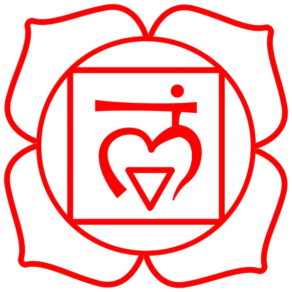 Símbolos Dibujos Sánscrito Línea Roja Del Primer Chakra Muladhara — Archivo Imágenes Vectoriales