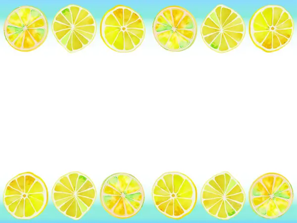 スライスされたレモン 勾配色の背景が並ぶ上および底フレーム — ストックベクタ
