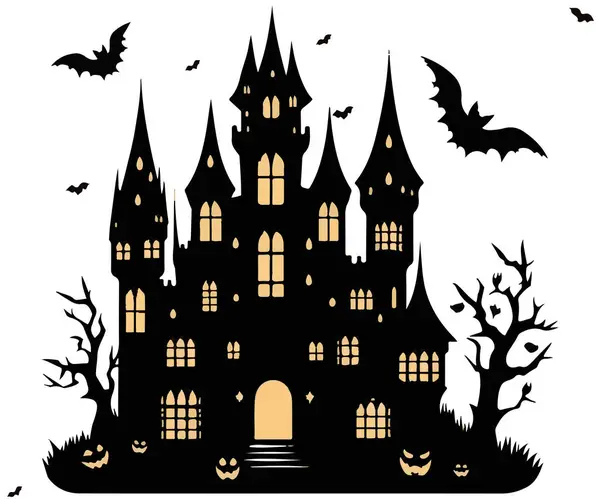 Illustrazione Della Silhouette Della Villa Spettrale Halloween — Vettoriale Stock