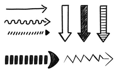 Various nuanced arrow sets, hand-drawn magic pen-like textures clipart