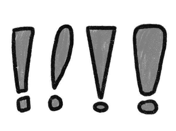 Набор восклицательных знаков, монохромный цвет, текстуры в стиле ручной работы