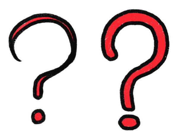 Набор вопросительных знаков, черный красный цвет, текстура в стиле ручной работы