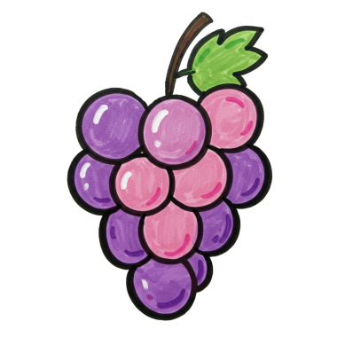 Şirin el yapımı suluboya, üzümün sihirli çizimi.