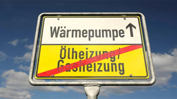 Een Duits Plaatsnaambord Met Duitse Woorden Oel Gasheizungen Olie Gasverwarming — Stockfoto