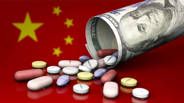 Таблиці Долар Сша Китай Залежні Від Китайської Фармацевтичної Промисловості — стокове фото