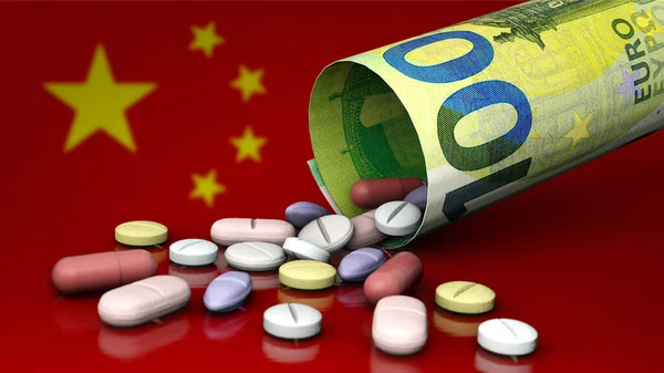Таблетки Евро Китай Зависимость Китайской Фармацевтической Промышленности — стоковое фото