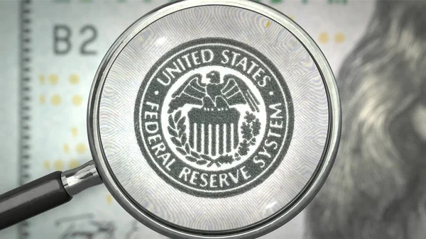 Федеральная Резервная Система Сша Фрс Увеличительным Стеклом — стоковое фото