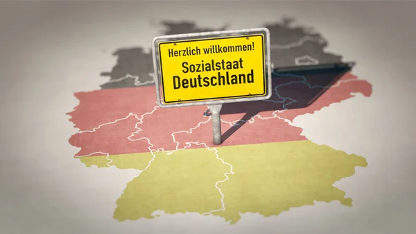 地名記号はドイツ語の Herzlich Wilkommen Sozialstaat Deutschland ドイツの福祉国家へようこそ — ストック写真