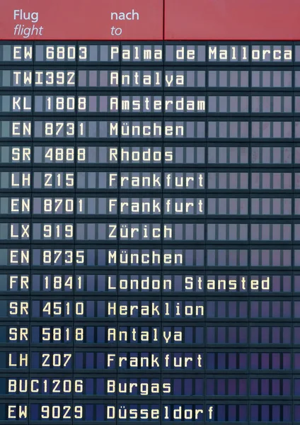 Frontal View Airport Departures Board Vertical Format — Stockfoto