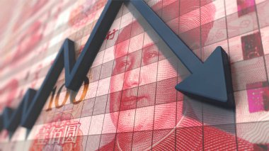 Yuan para diyagramında düşen kırmızı grafik