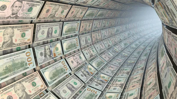Capital flow - Various US dollar bills as a flow of money