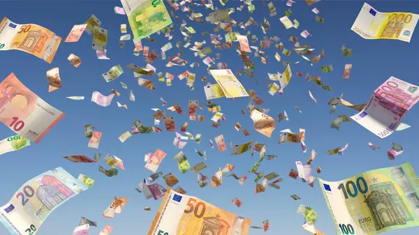 Argent Pluie Euro Notes Ciel Bleu Images De Stock Libres De Droits