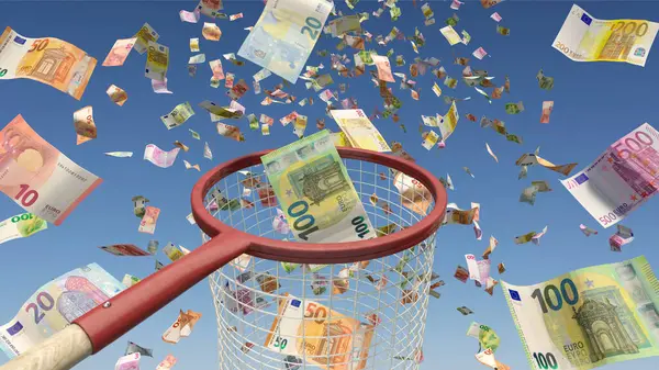 Attraper Des Billets Euros Avec Filet Atterrissage Images De Stock Libres De Droits