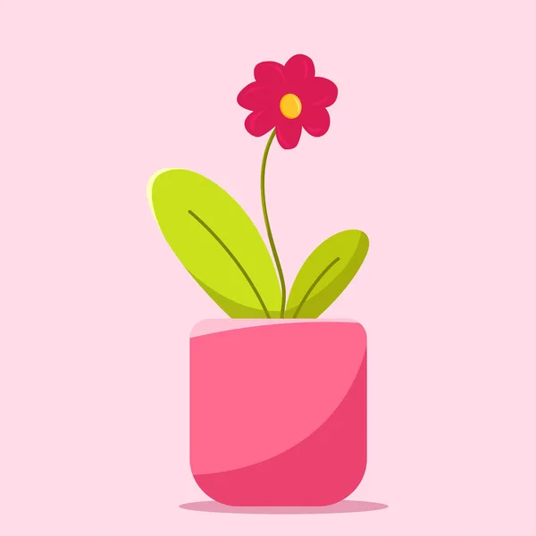 Flache Illustration Einer Blume Topf Rosenblüte Einem Rosa Topf Zimmerpflanze — Stockvektor