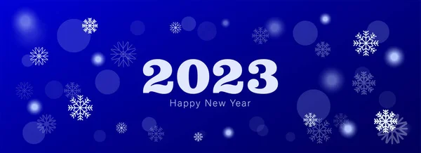 2023 Happy New Year Blue Background Winter Landscape Snowflakes Lights — Stock Vector