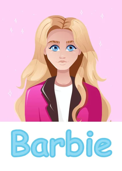 Portrait Blonde Big Blue Eyes Long Hair Girl Looks Barbie — Stock Vector