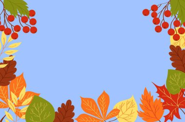 el çizimi mavi arkaplan ve sonbahar yaprakları arkaplan