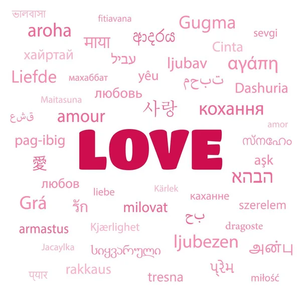 Vector Set Word Love All Languages Happy Valentine Day All — Stock Vector