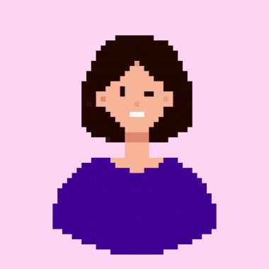 Piksel avatar kadın karakteri. Pikselleştirilmiş insan yüzü