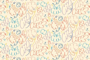 Çiçek şekilleri, karmaşık tasarımlar ve dalgalı çizgiler ile soyut vektör renksiz desen