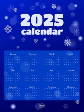 Kart, pankart, davetiye, takvim ve sosyal medya posta şablonu için mutlu yıllar 2025 minimalist tasarımı. 2025 Takvim. 2025 için İngilizce vektör takvimi