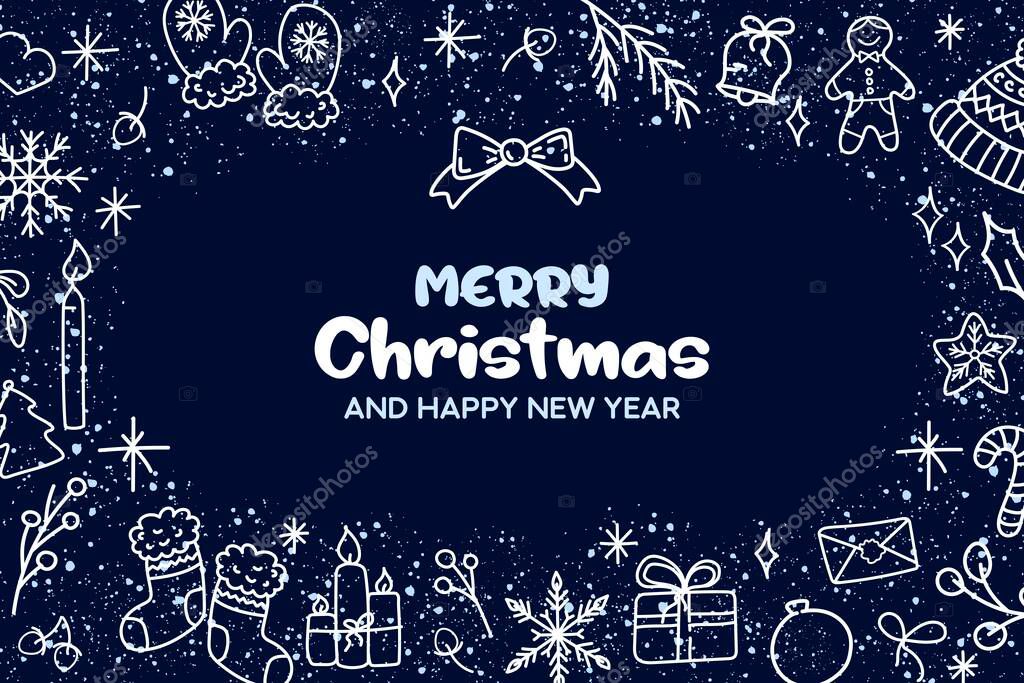 Set of Christmas Hand Drawn Cards. Merry Christmas and happy new year